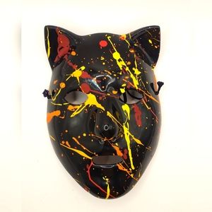 Black Cat Mask Halloween Handmade Hand Painted Ceramic Full Face Cover Heavy
